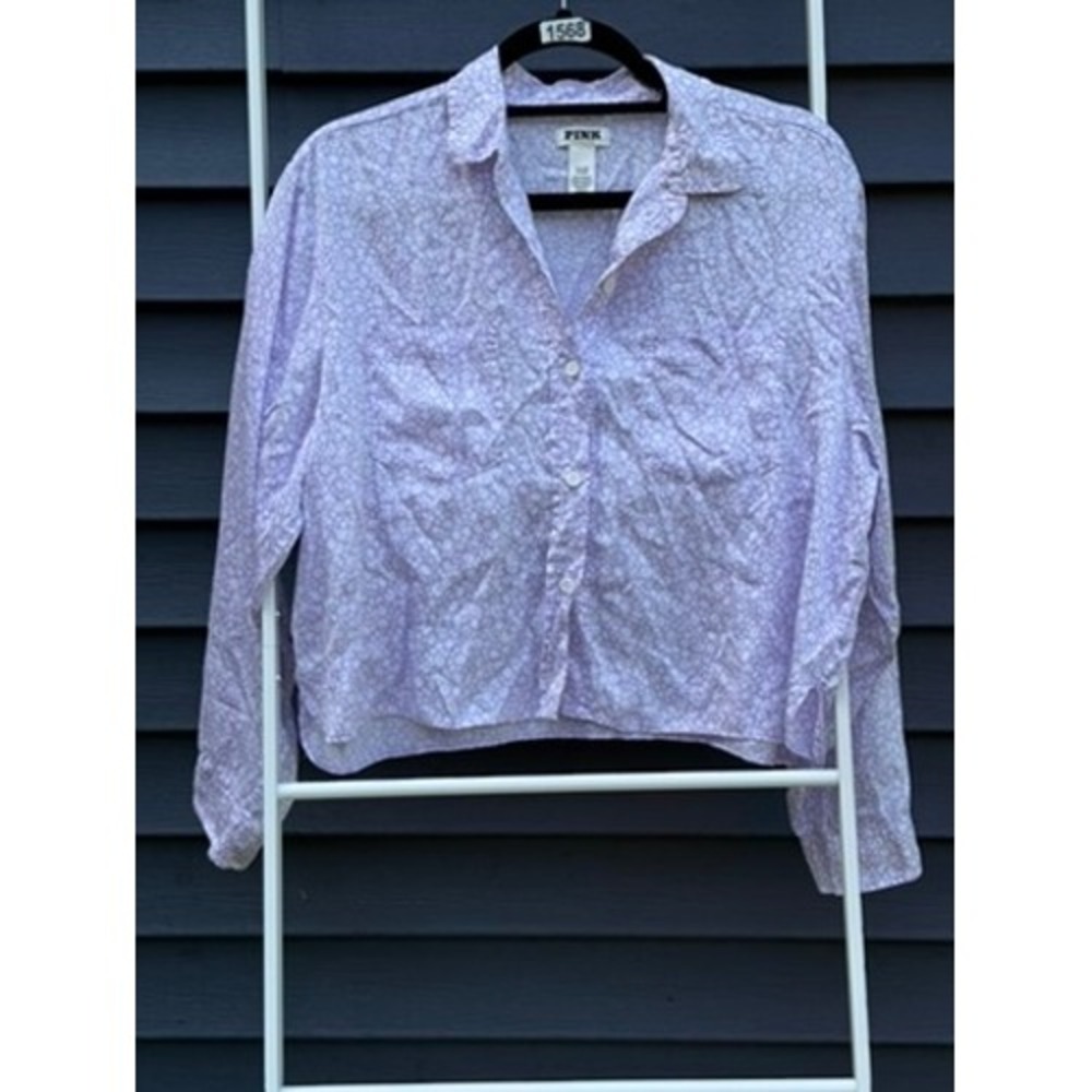 PINK Victoria's Secret Purple Floral Button Down Shirt Crop S Coquette Soft Girl